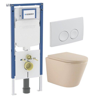 QeramiQ Dely Ensemble WC - Geberit UP720 réservoir encastré - plaque de commande blanche - abattant WC softclose 35 mm - beige mat