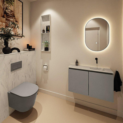 MONDIAZ TURE-DLUX Meuble toilette - 80cm - Smoke - EDEN - vasque Opalo - position droite - sans trou de robinet