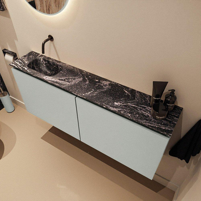 MONDIAZ TURE-DLUX Meuble de toilettes 120 cm Greey. Lavabo EDEN Lava position gauche. Sans trou de robinet.