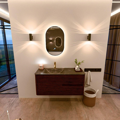 Mondiaz CIRO-DLUX Badkamermeubelset - 110x45x50cm - Solid surface wastafel Lava - 1 wasbak Links - 1 kraangat - 2 lades - Ruby