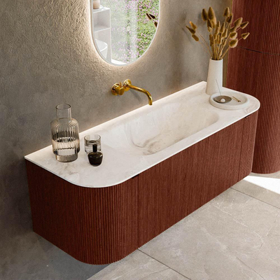 Mondiaz KURVE-DLUX Badkamermeubelset - 130x46x40cm - 1 lade - 2 deuren - wastafel solid surface - midden - zonder kraangat - Ruby