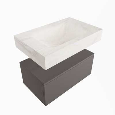 Mondiaz ALAN-DLUX Ensemble de meuble - 70cm - meuble Dark grey mat - 1 tiroir - Lavabo Cloud Ostra suspendu - vasque Centre - 1 trou de robinet