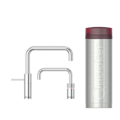 Quooker BE Nordic Square Twintaps kokendwaterkraan - draaibare uitloop - PRO3 reservoir - Warm / kokend water - Chroom