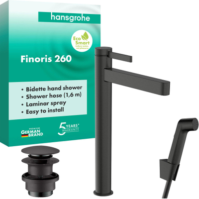 Hansgrohe Finoris wastafelkraan - model 260 - brushed black chrome (zwart)