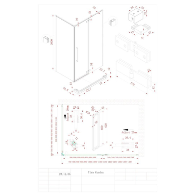 Aqua Vista Pasa Giro de Luxe Douche - 90x200 cm - front draaideur - met Aqua Vista Tira Cuadra zijwand - met montageset - Brushed Yellow Titanium