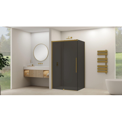 Van Rijn Products ST09 Zijwand tbv hoekcabine - 98x200cm - grijs rookglas - Messing Geborsteld