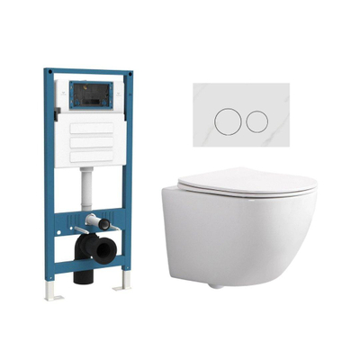 QeramiQ Dely Swirl Compact Ensemble WC - réservoir encastrable QeramiQ flush - abattant slim - plaque de commande en marbre blanc - boutons ronds - blanc brillant
