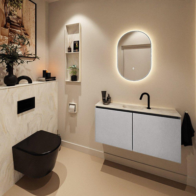 MONDIAZ TURE-DLUX Meuble toilette - 100cm - Plata - EDEN - vasque Ostra - position centrale - 1 trou de robinet