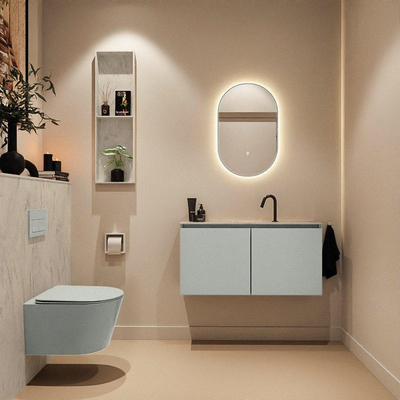 MONDIAZ TURE-DLUX Meuble toilette - 100cm - Greey - EDEN - vasque Opalo - position centrale - 1 trou de robinet