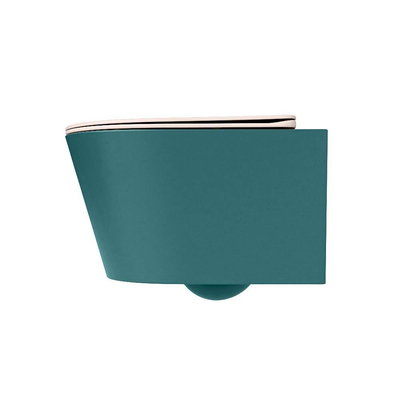 Mondiaz LAVIE WC suspendu – sans bride – 36 x 53 cm – avec abattant softclose – Smag (vert), abattant Rosee (rose)