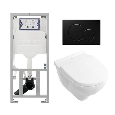 Villeroy & Boch O.novo inbouwset met diepspoel wandcloset wit softclose zitting afdekplaat zwart