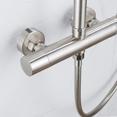 FugaFlow Eccelente Ensemble de douche de tête - thermostatique - douche de tête 30 cm - flexible lisse - douchette à main sur barre - Acier inoxydable brossé PVD