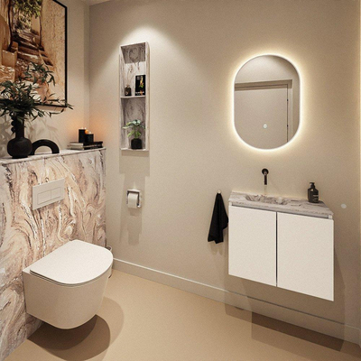MONDIAZ TURE-DLUX 60cm toiletmeubel Talc. EDEN wastafel Glace positie links. Zonder kraangat.