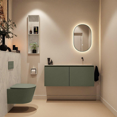 MONDIAZ TURE-DLUX Meuble de toilette 120cm Army. EDEN lavabo Opalo position droite. Sans trou de robinet.