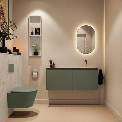 MONDIAZ TURE-DLUX Meuble toilette - 120cm - Army - EDEN - vasque Opalo - position droite - sans trou de robinet