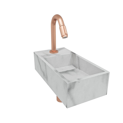 Wiesbaden Noble Pack Lave-mains Droite 36x18x10cm Solid Surface marbré Blanc mat avec robinet Victoria Cuivre