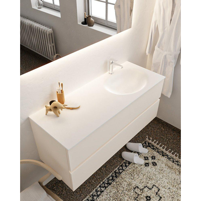 Mondiaz VICA ensemble de meuble de salle de bain - 120cm - meuble sous-vasque lin - 2 tiroirs - lavabo lune droite - 1 trou de robinet - miroir LED - version XL 60cm de haut