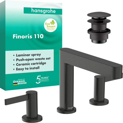 Hansgrohe Finoris Mitigeur lavabo 3 trous avec bonde pop-up br.black chr.