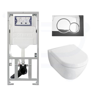 Villeroy & Boch Subway 2.0 Inbouwset met wandcloset wit softclose zitting afdekplaat chroom