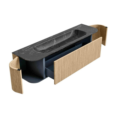 MONDIAZ KURVE-DLUX Meuble de salle de bains 170 cm avec module 25 Len R couleur Oak avec 1 tiroir et 2 portes. Lavabo BIG LARGE central 1 trou de robinet couleur Lava.