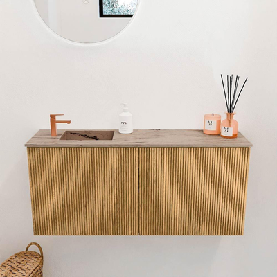 Mondiaz JOYA-DLUX 90cm toiletmeubel - kleur Oak - Wastafel FAYE positie Links 1 kraangat kleur Arena.