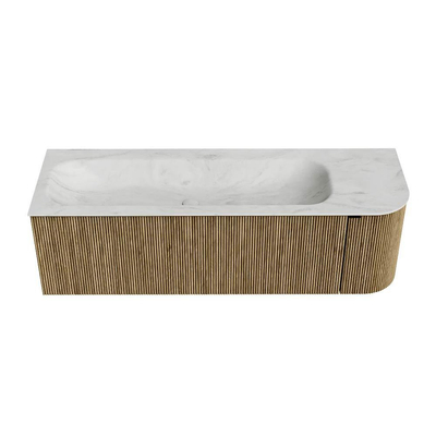Mondiaz KURVE-DLUX Badkamermeubelset - 145x46x40cm - 1 lade - 1 deur - wastafel solid surface - links - 2 kraangaten - Dusk