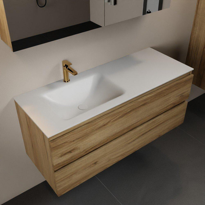 Mondiaz Aivy ensemble de meuble de salle de bains - 120x45x50cm - 1 trou de robinet - 1 vasque talc Solid surface - Gauche - 2 tiroirs - Avec armoire de toilette - Mélamine Chai