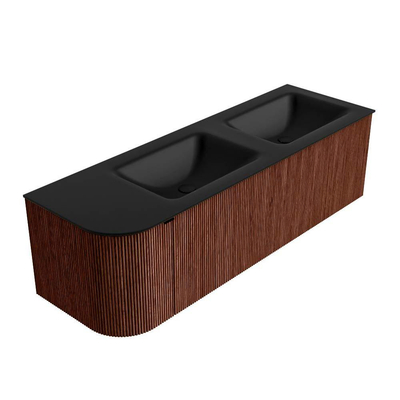 Mondiaz KURVE Ensemble de meuble salle de bain - 145x46x40cm - 1 tiroir - 1 porte - lavabo en solid surface - double / droite - 2 trous de robinet - Ruby