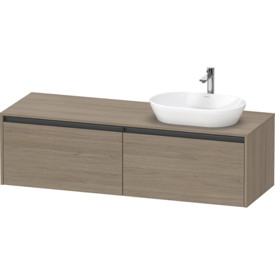 Duravit Ketho.2 Wastafelonderbouwkast - inclusief consoleplaat - met 2 laden - voor waskom rechts - 160x55x45.9cm - met handgrepen antraciet - eiken terra mat