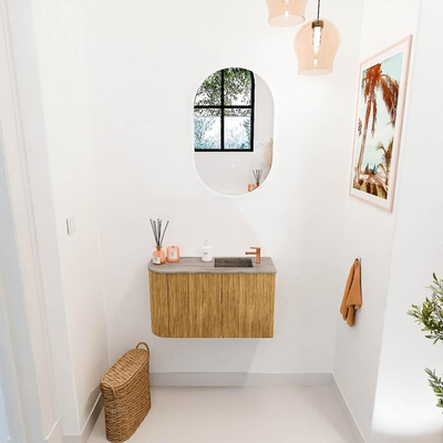 Mondiaz JOYA-DLUX meuble WC 71,6 cm - arrondi à gauche couleur Oak - lavabo FAYE position droite 1 trou de robinet couleur Oza.