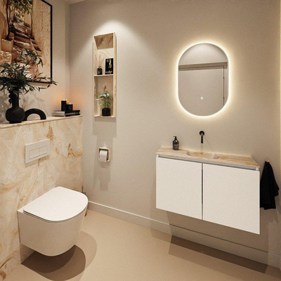 MONDIAZ TURE-DLUX Meuble toilette - 80cm - Talc - EDEN - vasque Frappe - position centrale - sans trou de robinet