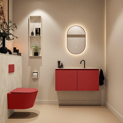 MONDIAZ TURE-DLUX 100cm toiletmeubel Fire. EDEN wastafel Ostra positie midden. Met 1 kraangat.