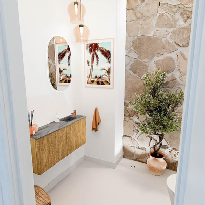 Mondiaz JOYA-DLUX 90cm meuble de salle de bains - couleur Oak - Vasque FAYE position Droite 1 trou de robinet couleur Sombra.