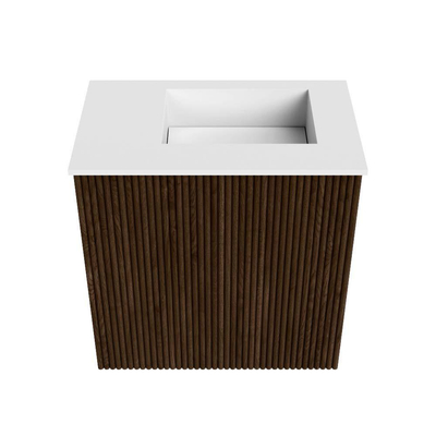 Mondiaz JOYA 40cm toiletmeubel - kleur Walnut - Wastafel FAYE positie Rechts 1 kraangat kleur Talc.