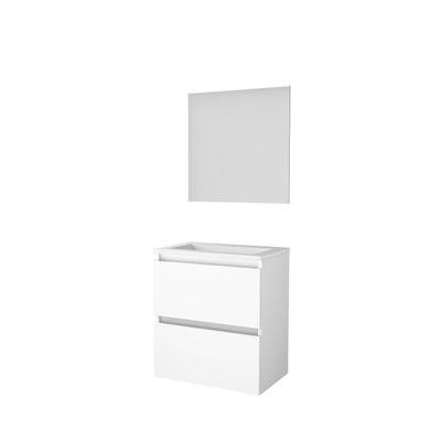 Basic-Line Ultimate 39 ensemble de meubles de salle de bain 60x39cm sans poignée 2 tiroirs lavabo acrylique 1 trou de robinetterie miroir éclairage mdf laqué blanc glacier