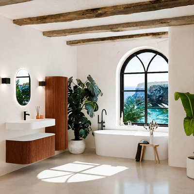 MONDIAZ THOR 100cm meuble de salle de bains arrondi gauche + droite couleur Ruby avec 1 tiroir et 2 portes. Vasque suspendue CLOUD Milieu 1 trou de robinet couleur Talc.