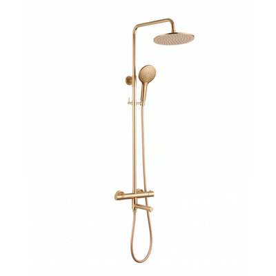 Fortifura Calvi Regendoucheset - thermostatisch - 25cm hoofddouche - gladde slang - ronde handdouche - draaibare baduitloop - Geborsteld Messing PVD (Goud)