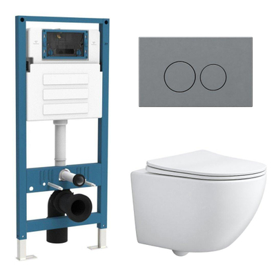 QeramiQ Dely Swirl Compact Ensemble WC - réservoir encastré QeramiQ flush - abattant fin - plaque de commande en plastique gris clair - boutons ronds - blanc mat