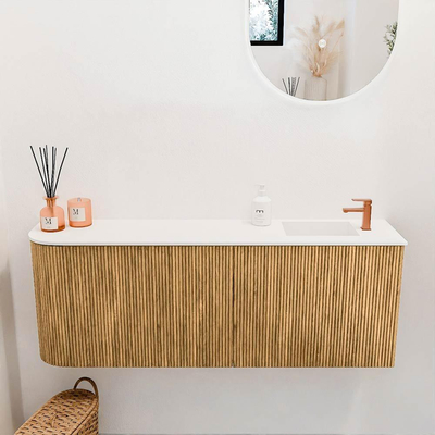 Mondiaz JOYA 111.6cm toiletmeubel - ronding links kleur Oak - Wastafel FAYE positie Rechts 1 kraangat kleur Talc.