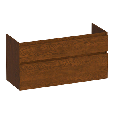 BRAUER Delight wastafelonderkast - 120x46x60cm - 2 softclose lades - greeploos - 1 sifon uitsparing - massief eiken - lamellen eiken bruin