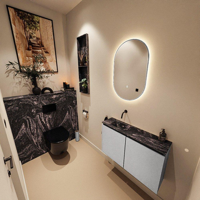 MONDIAZ TURE-DLUX 80cm toiletmeubel Plata. EDEN wastafel Lava positie links. Zonder kraangat.