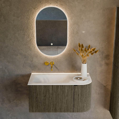 Mondiaz KURVE Badkamermeubelset - 85x46x40cm - 1 lade - 1 deur - wastafel solid surface - links - zonder kraangat - Shadow