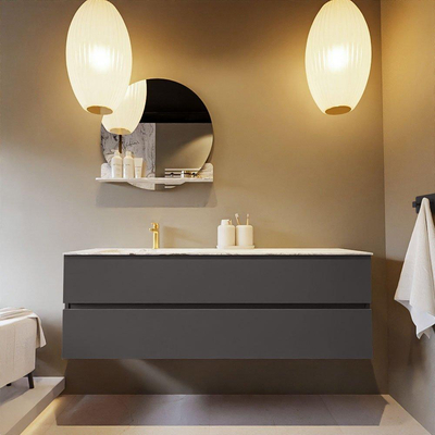 Mondiaz VICA-DLUX ensemble de meuble de salle de bain - 150cm - meuble sous-vasque gris foncé - 2 tiroirs - lavabo encastré cloud gauche - 1 trou de robinet - version haute de 60cm - glace