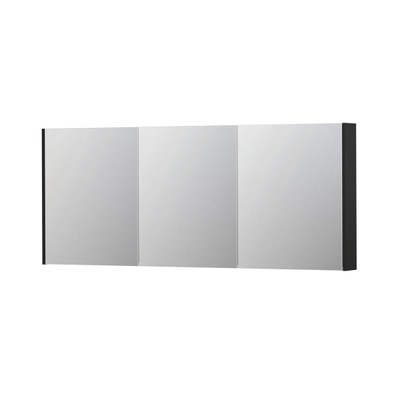 INK SPK2 Spiegelkast - 180x14x74cm - 3 deuren - dubbelzijdige Spiegel - schakelaar en stopcontact - MDF lak zwart mat