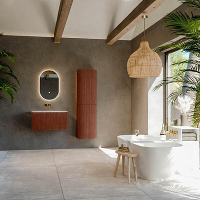 Mondiaz KURVE-DLUX Ensemble de meuble salle de bain - 80x46x40cm - 1 tiroir - lavabo en solid surface - milieu - sans trou de robinet - Ruby