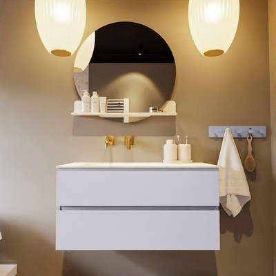 Mondiaz VICA-DLUX ensemble de meuble de salle de bain - 100cm - meuble sous-vasque cale - 2 tiroirs - lavabo encastré cloud gauche - sans trous de robinet - version haute de 60cm - ostra