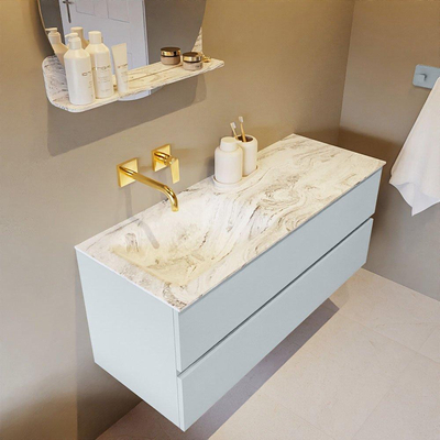 MONDIAZ VICA-DLUX Ensemble meuble de salle de bains - 120cm - meuble bas clay - 2 tiroirs - lavabo encastré cloud à gauche - sans trous de robinet - version hauteur 60cm - glace
