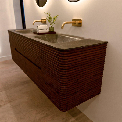 Mondiaz CIRO-DLUX Badkamermeubelset - 160x45x50cm - Solid surface wastafel Lava - 2 wasbak Dubbel - zonder kraangaten - 4 lades - Ruby