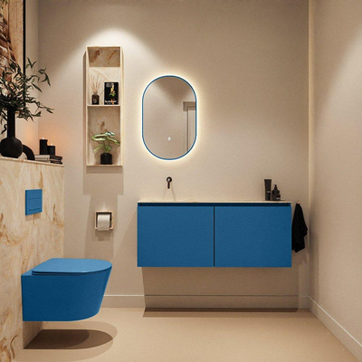 MONDIAZ TURE-DLUX Meuble toilette - 120cm - Jeans - EDEN - vasque Frappe - position gauche - sans trou de robinet