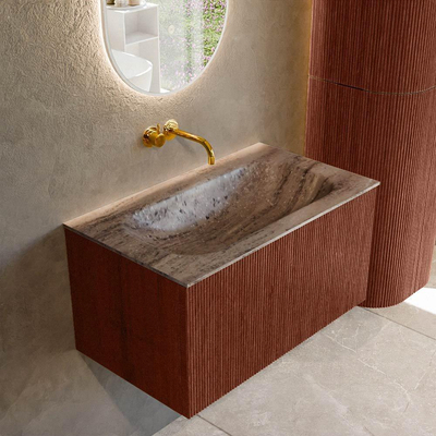 MONDIAZ KURVE-DLUX Meuble de salle de bains 80cm couleur Ruby avec 1 tiroir et 0 porte. Lavabo BIG SMALL Milieu sans trou de robinet Oza.
